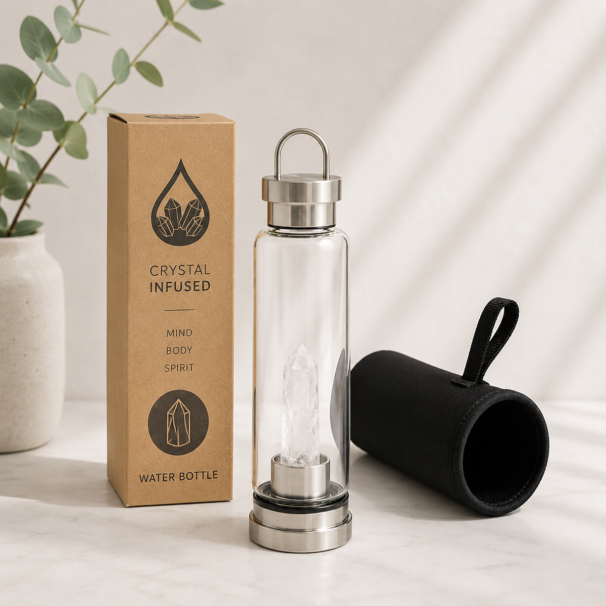 Clear Quartz Crystal Infused Water Bottle | 500ml