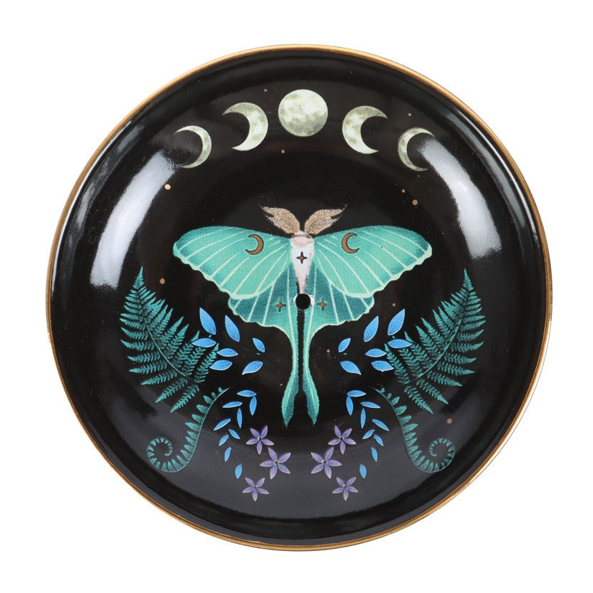 Midnight Luna Moth Ceramic Incense Plate