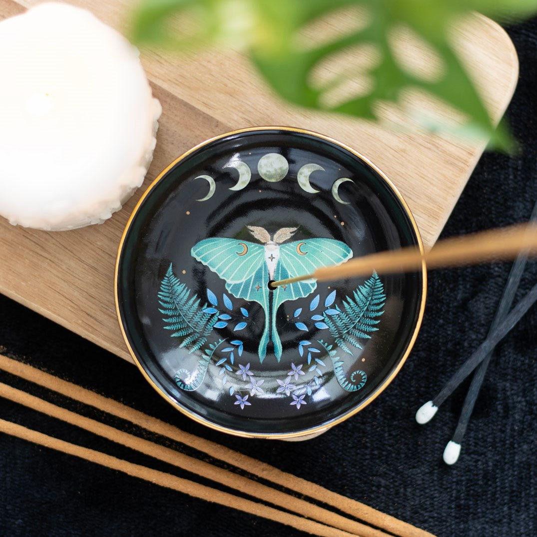 Midnight Luna Moth Ceramic Incense Plate