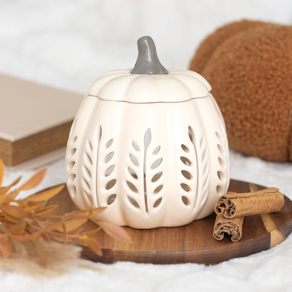 Cream Leaf Cut-Out Pumpkin Oil Burner & Wax Warmer - Crystal Nest
