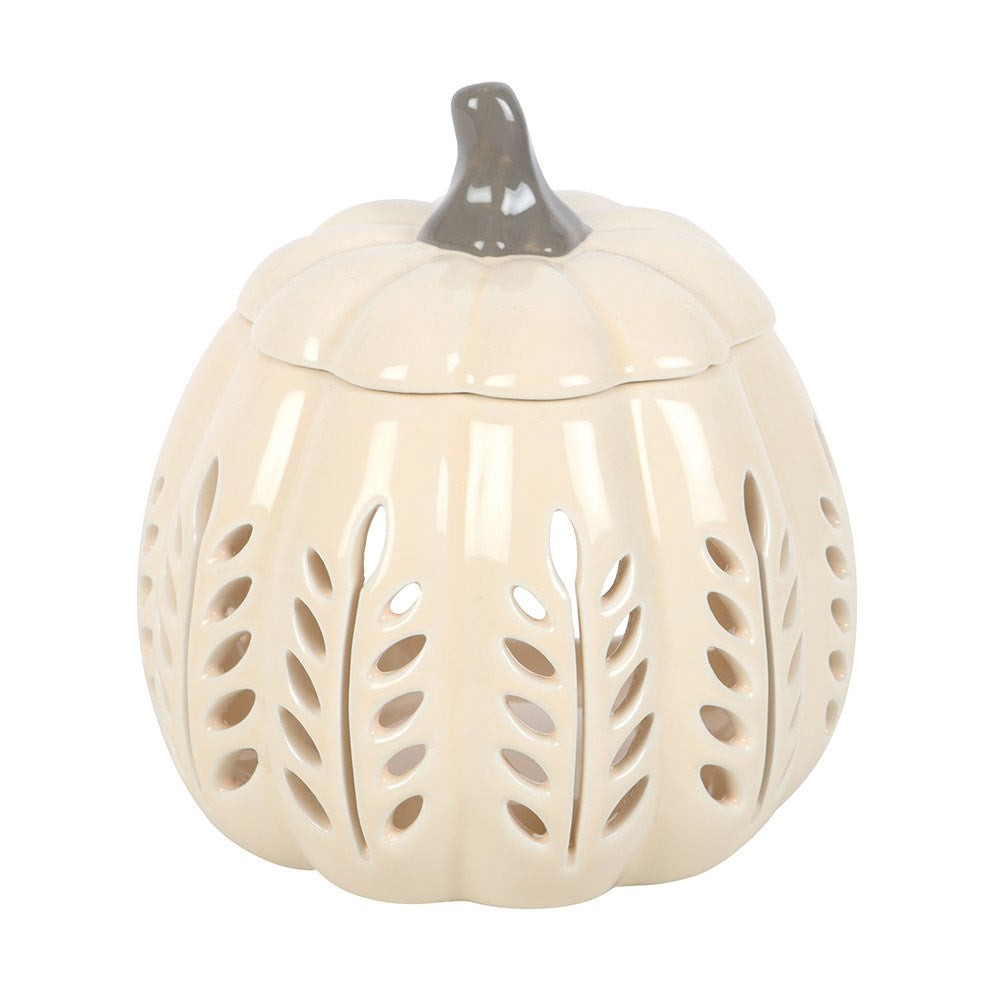 Cream Leaf Cut-Out Pumpkin Oil Burner & Wax Warmer - Crystal Nest