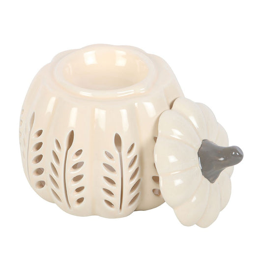 Cream Leaf Cut-Out Pumpkin Oil Burner & Wax Warmer - Crystal Nest