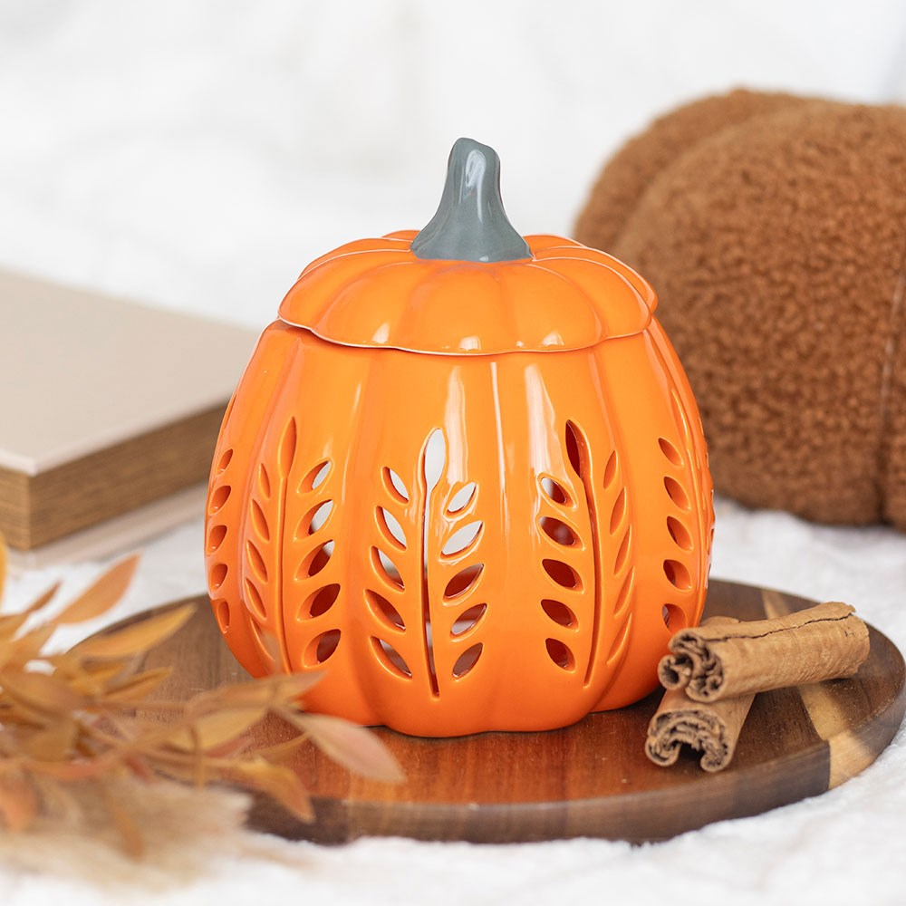 Orange Leaf Cut-Out Pumpkin Oil Burner & Wax Warmer - Crystal Nest