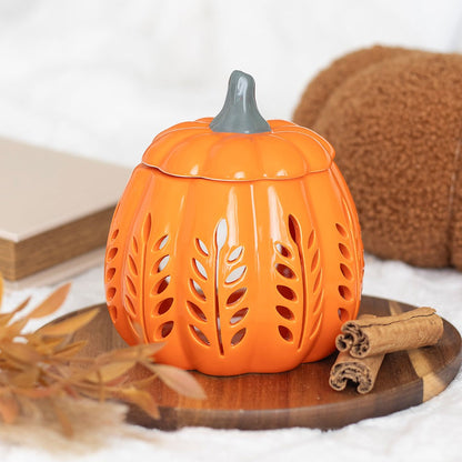 Orange Leaf Cut-Out Pumpkin Oil Burner & Wax Warmer - Crystal Nest