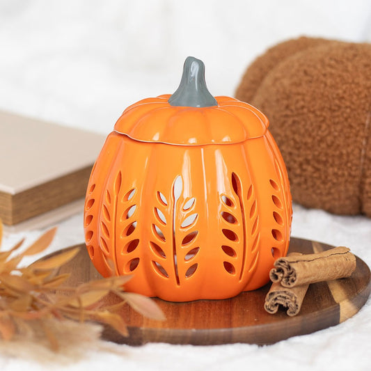 Orange Leaf Cut-Out Pumpkin Oil Burner & Wax Warmer - Crystal Nest