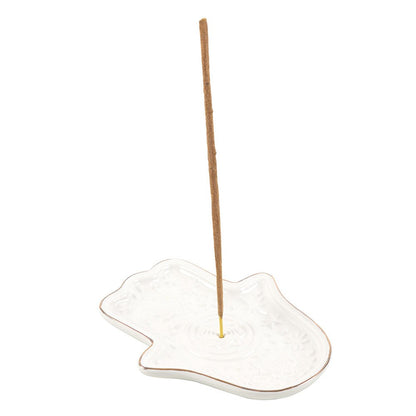 White Hand of Hamsa Ceramic Incense Holder & Trinket Dish - Crystal Nest