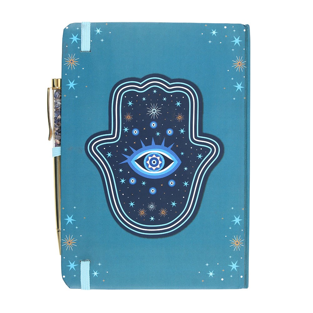 Hamsa Hand & All Seeing Eye A5 Notebook with Crystal Chip Pen - Crystal Nest