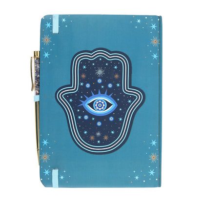 Hamsa Hand & All Seeing Eye A5 Notebook with Crystal Chip Pen - Crystal Nest