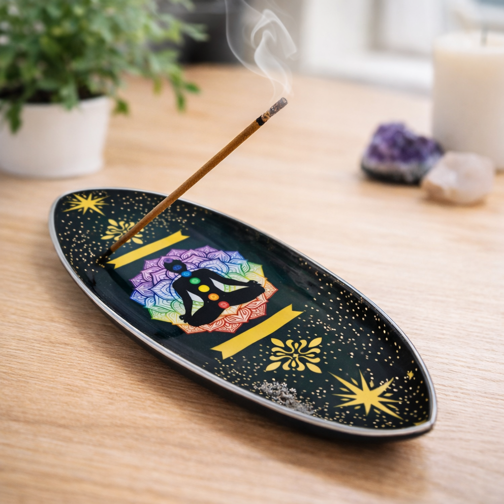 Lotus Buddha Chakra Enamel Incense Bowl | Meditation Ash Catcher - Crystal Nest