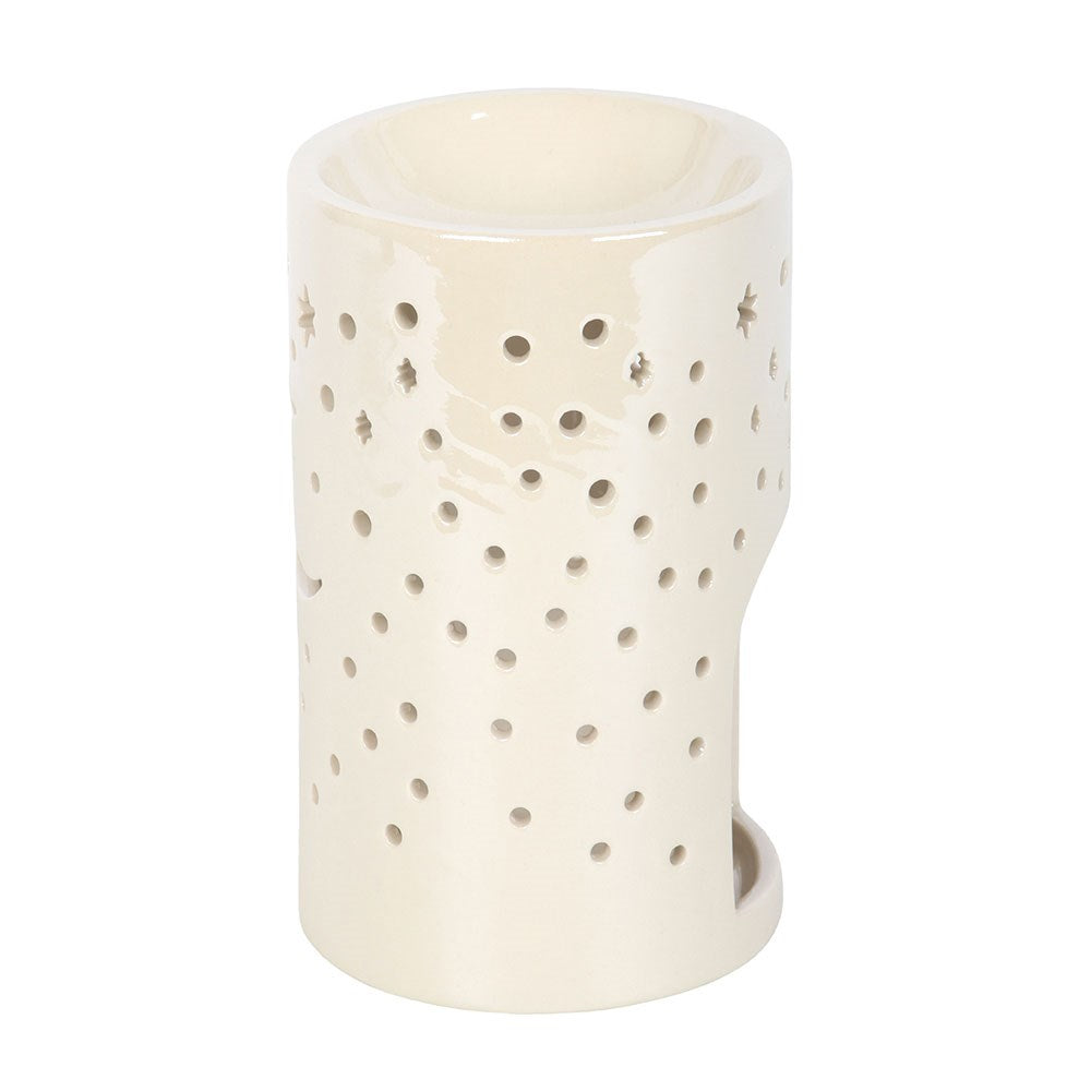 Iridescent White Moon & Stars Oil Burner | Ceramic Wax Melt & Fragrance Warmer - Crystal Nest
