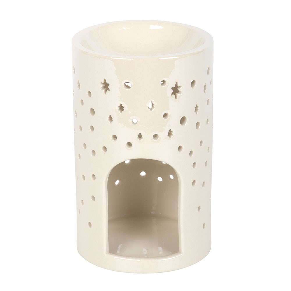 Iridescent White Moon & Stars Oil Burner | Ceramic Wax Melt & Fragrance Warmer - Crystal Nest