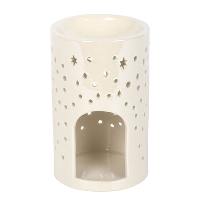 Iridescent White Moon & Stars Oil Burner | Ceramic Wax Melt & Fragrance Warmer - Crystal Nest