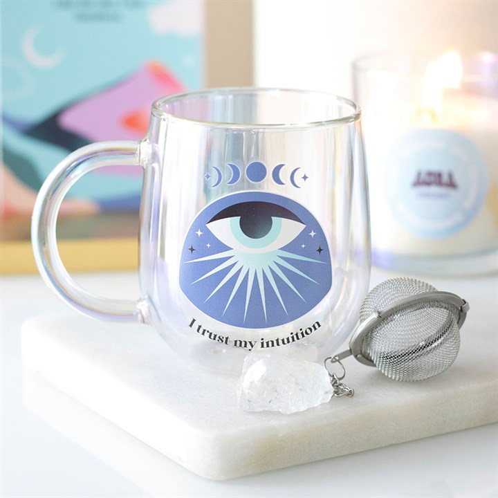 Intuition Double Walled Glass Tea Mug with Aura Crystal Infuser - Crystal Nest