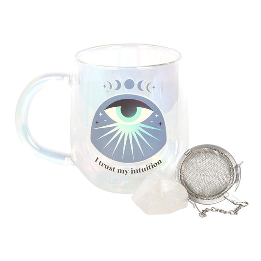 Intuition Double Walled Glass Tea Mug with Aura Crystal Infuser - Crystal Nest