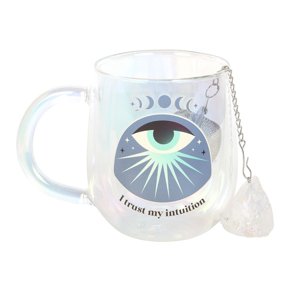 Intuition Double Walled Glass Tea Mug with Aura Crystal Infuser - Crystal Nest