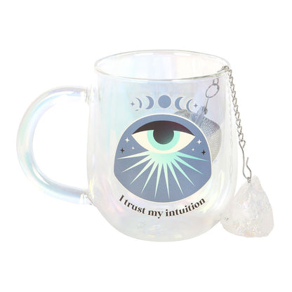 Intuition Double Walled Glass Tea Mug with Aura Crystal Infuser - Crystal Nest