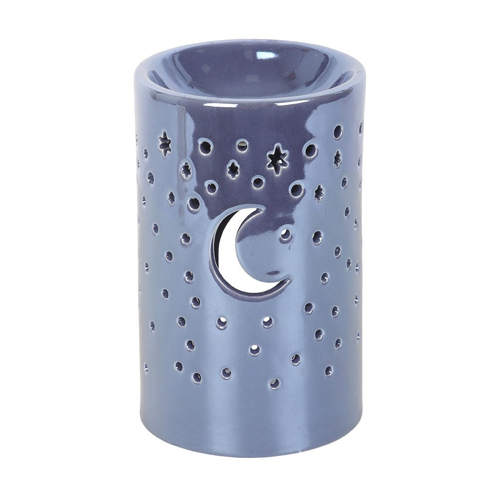 Iridescent Purple Moon & Stars Oil Burner | Ceramic Wax Melt & Fragrance Warmer - Crystal Nest