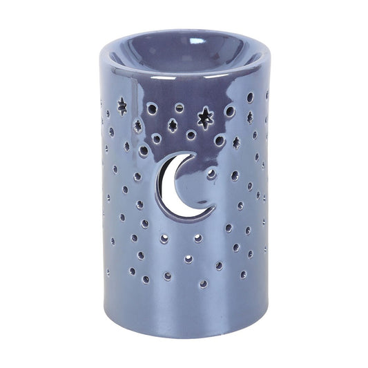 Iridescent Purple Moon & Stars Oil Burner | Ceramic Wax Melt & Fragrance Warmer - Crystal Nest