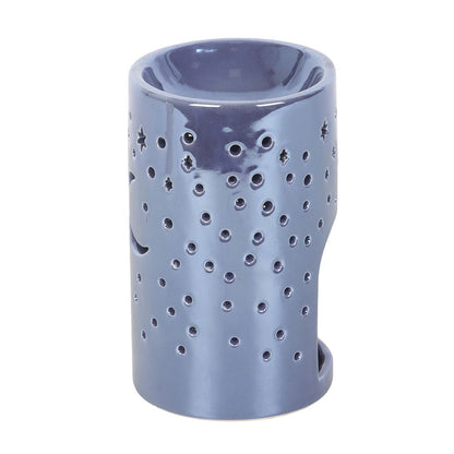 Iridescent Purple Moon & Stars Oil Burner | Ceramic Wax Melt & Fragrance Warmer - Crystal Nest