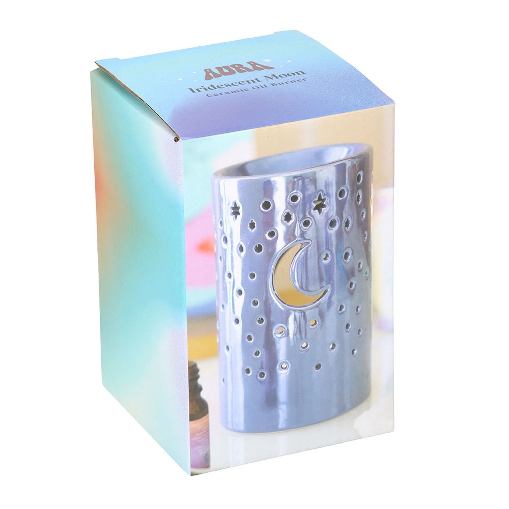 Iridescent Purple Moon & Stars Oil Burner | Ceramic Wax Melt & Fragrance Warmer - Crystal Nest