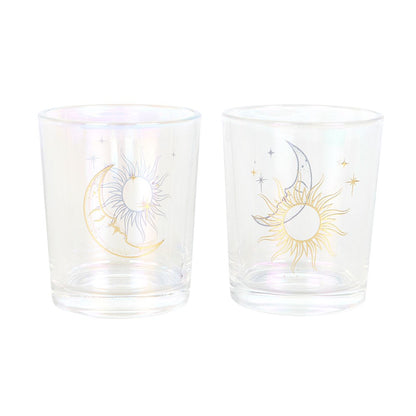 Sun & Moon Iridescent Candle Holders – Set of 2 - Crystal Nest