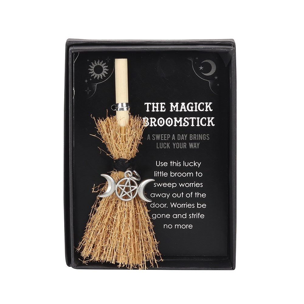 Triple Moon Mini Magick Broomstick | Lucky Charm for Positivity & Protection - Crystal Nest