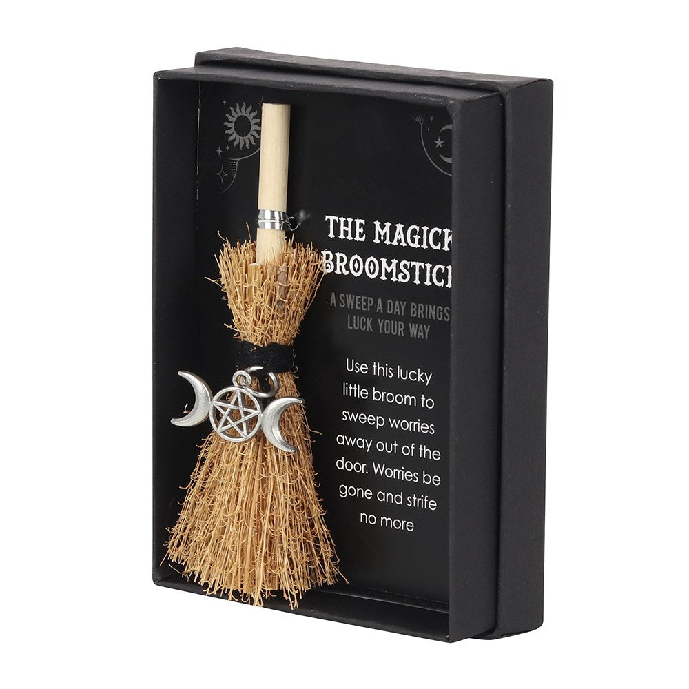 Triple Moon Mini Magick Broomstick | Lucky Charm for Positivity & Protection - Crystal Nest