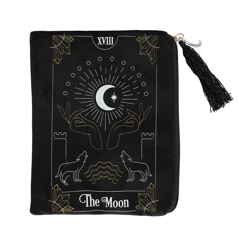 Black Velvet Zipper Pouch – Moon Tarot Card Design