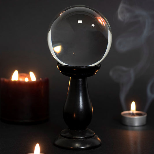 Clear Crystal Ball on Black Stand - 90mm