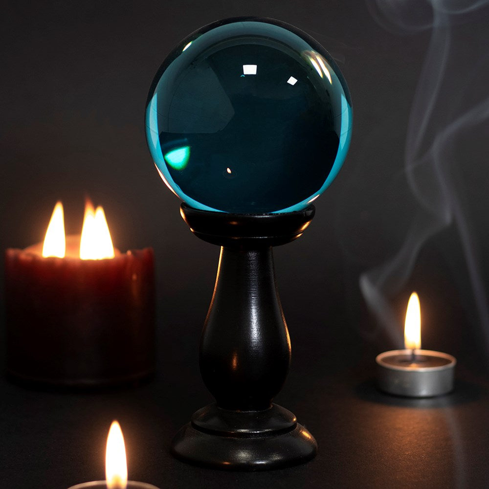 Blue Crystal Ball on Black Stand - 90mm