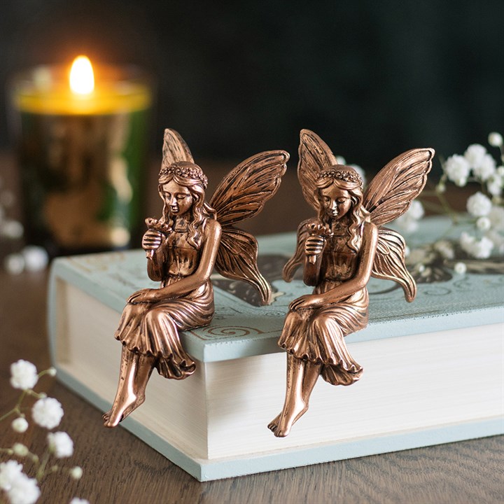 Set of 2 Fairy Shelf Sitter Ornaments | Antique Bronze