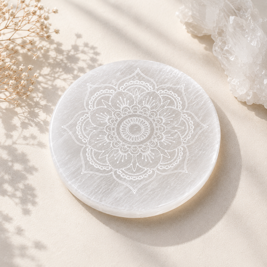 Selenite Flower Mandala Crystal Charging Plate