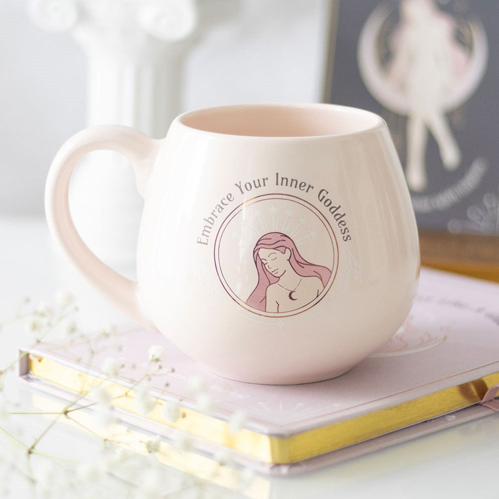 Embrace Your Inner Goddess Rounded Mug – Feminine Pastel Pink Coffee & Tea Cup