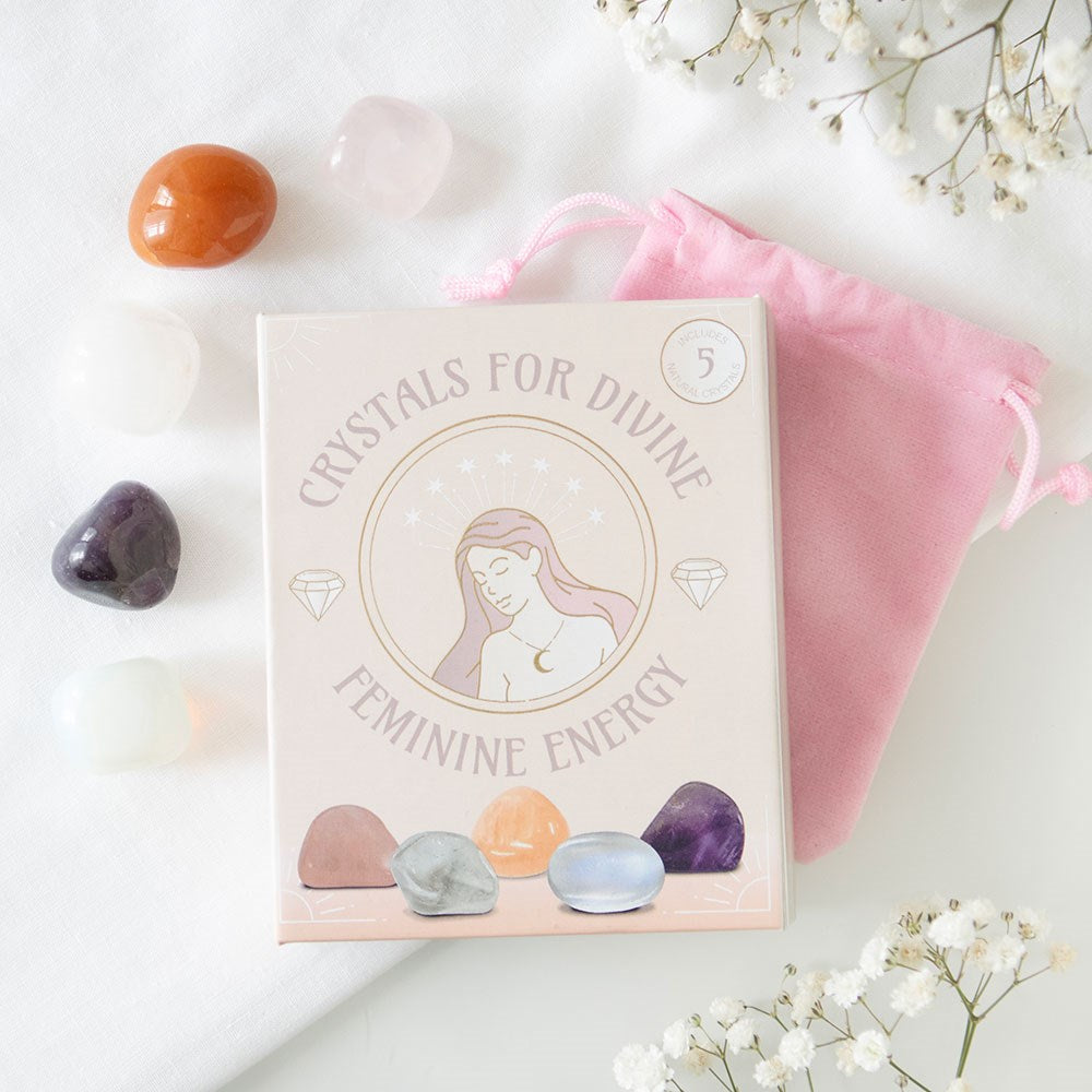 Set of 5 Crystals for Divine Feminine Energy – Balance, Intuition & Empowerment