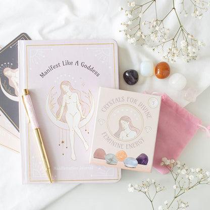 Goddess Energy A5 Manifestation Journal & Rose Quartz Crystal Pen