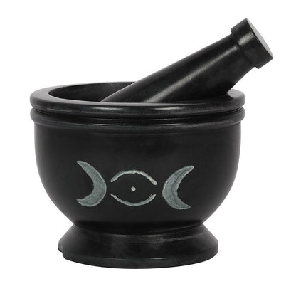 Soapstone Triple Moon Pestle & Mortar | Witch’s Kitchen Ritual Tool - Crystal Nest