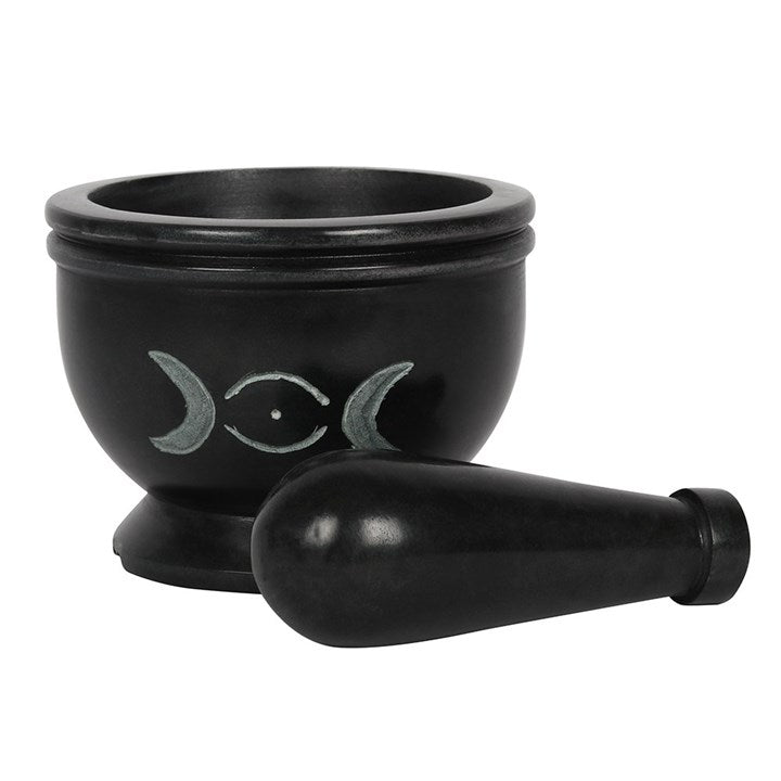 Soapstone Triple Moon Pestle & Mortar | Witch’s Kitchen Ritual Tool - Crystal Nest