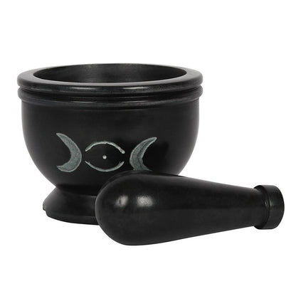 Soapstone Triple Moon Pestle & Mortar | Witch’s Kitchen Ritual Tool - Crystal Nest