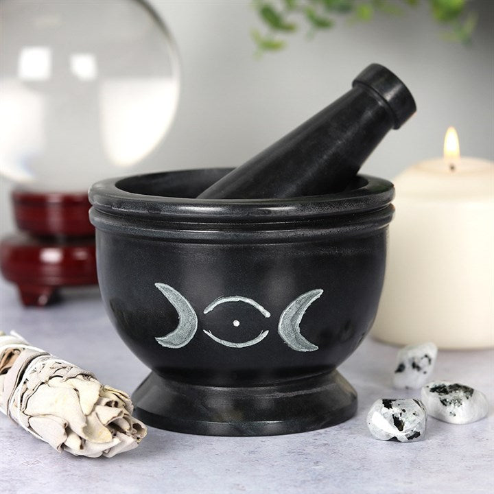 Soapstone Triple Moon Pestle & Mortar | Witch’s Kitchen Ritual Tool - Crystal Nest