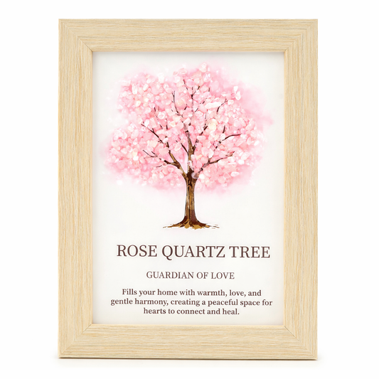 Rose Quartz Tree of Life Gemstone Picture | Framed Crystal Art - Guardian of Love - Crystal Nest