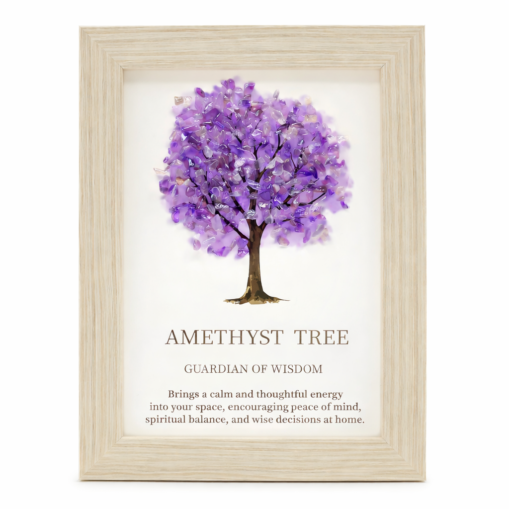Amethyst Tree of Life Gemstone Picture | Framed Crystal Art – Guardian of Wisdom - Crystal Nest