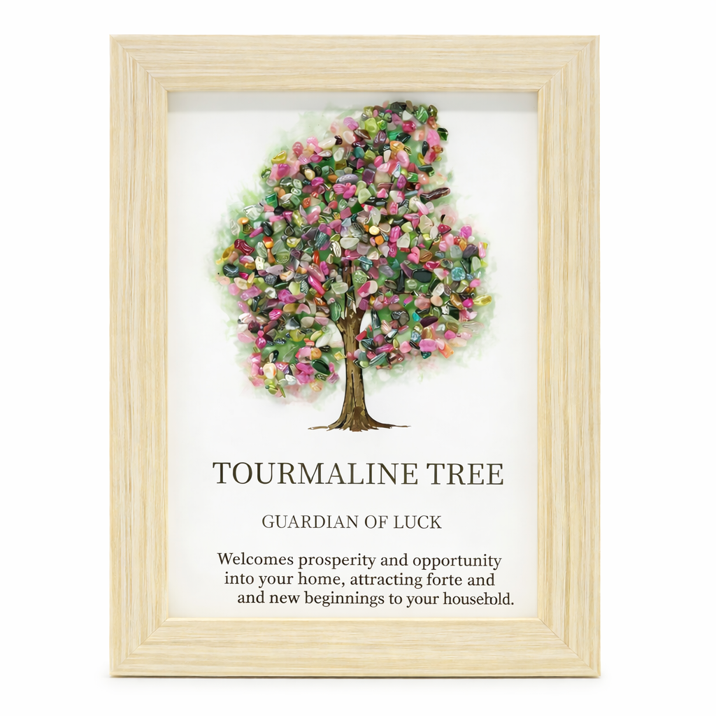 Tourmaline Tree of Life Gemstone Picture | Framed Crystal Art – Guardian of Luck - Crystal Nest