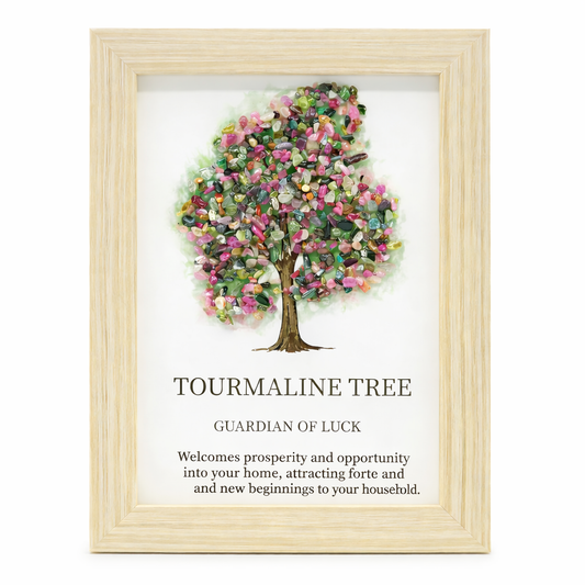 Tourmaline Tree of Life Gemstone Picture | Framed Crystal Art – Guardian of Luck - Crystal Nest