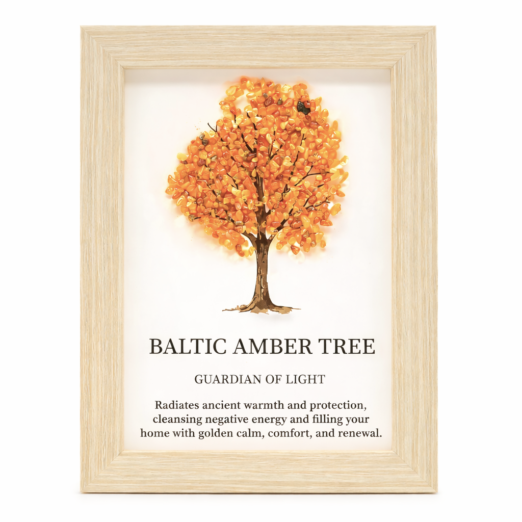 Baltic Amber Tree of Life Gemstone Picture | Framed Crystal Art – Guardian of Light - Crystal Nest