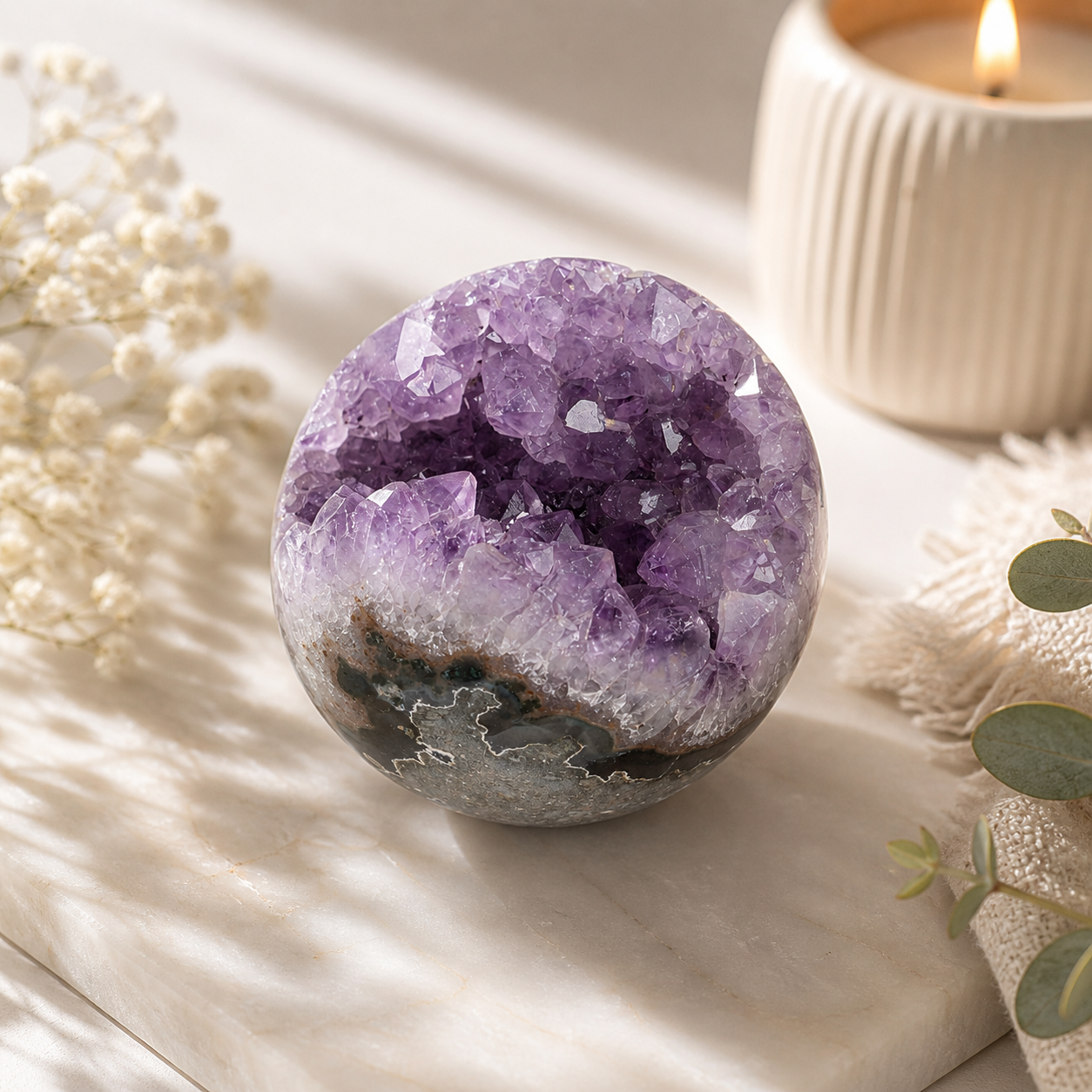 Amethyst Geode Sphere | Natural Crystal Cluster Ball