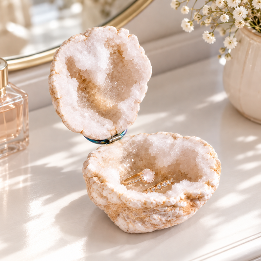 Natural Quartz Geode Trinket & Jewellery Box - Crystal Nest