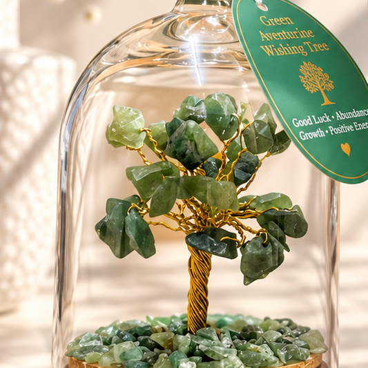 Green Aventurine Crystal Tree Under Glass Dome | Luck, Prosperity & New Beginnings - Crystal Nest