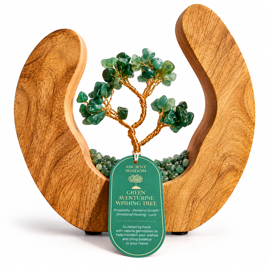 Green Aventurine Wishing Tree in Open Mango Wood | Gemstone Tree Garden - Crystal Nest