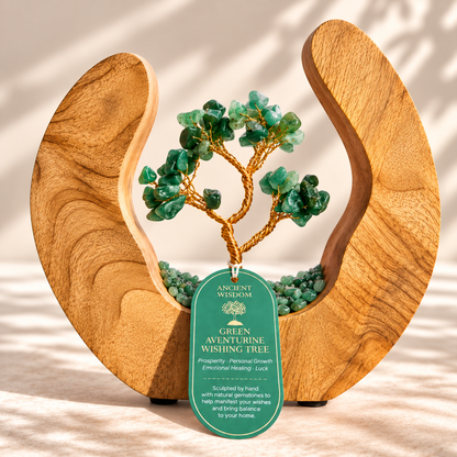 Green Aventurine Wishing Tree in Open Mango Wood | Gemstone Tree Garden - Crystal Nest