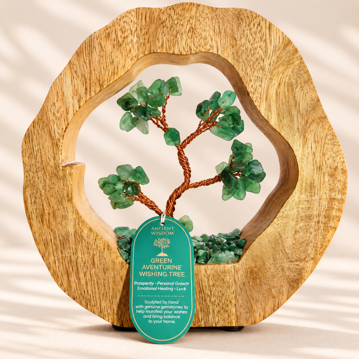 Green Aventurine Wishing Tree in Mango Wood | Gemstone Tree Garden - Crystal Nest